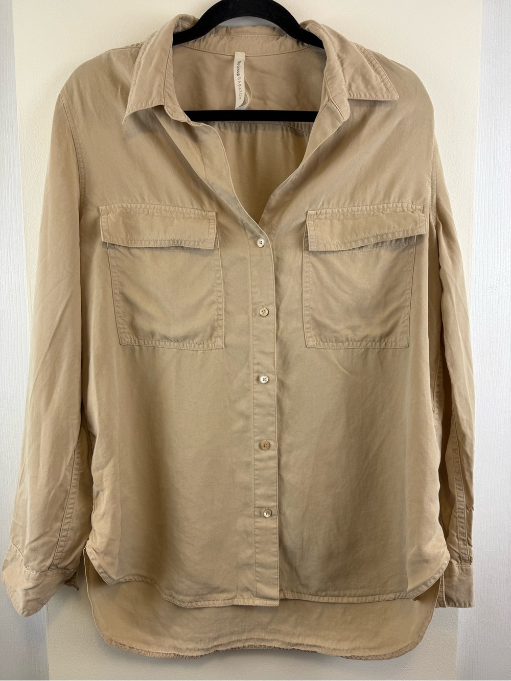 Aritzia Babaton Tan 100% Lyocell Utility Button-Up Shirt Size Medium